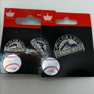 Colorado Rockies earrings, and lapel pin, licensed and new